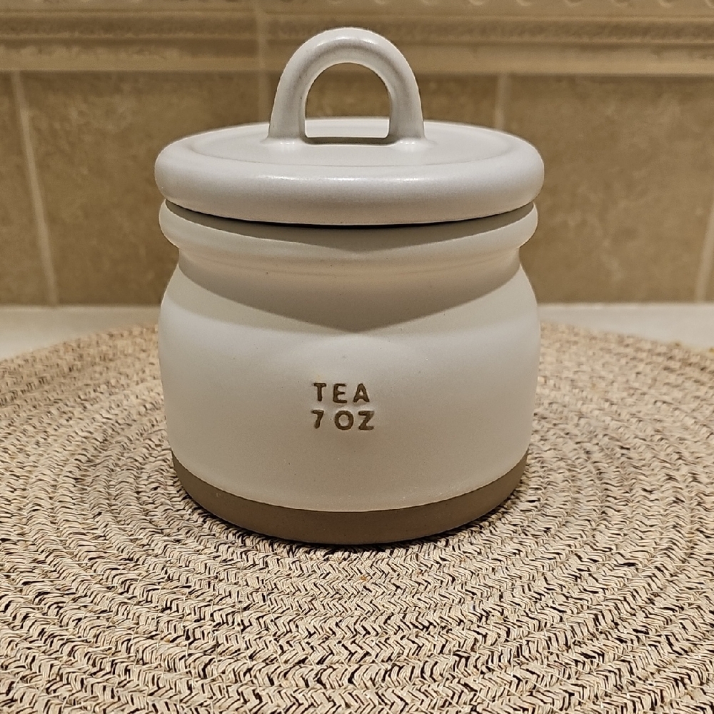 New Hearth And Hand Ceramic Tea Canister with Lid - White and Brown
